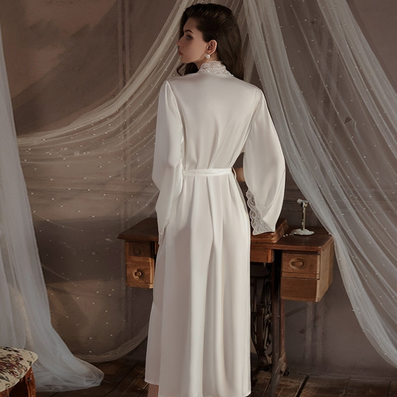 Satin Pajama Gown with Lace Trim