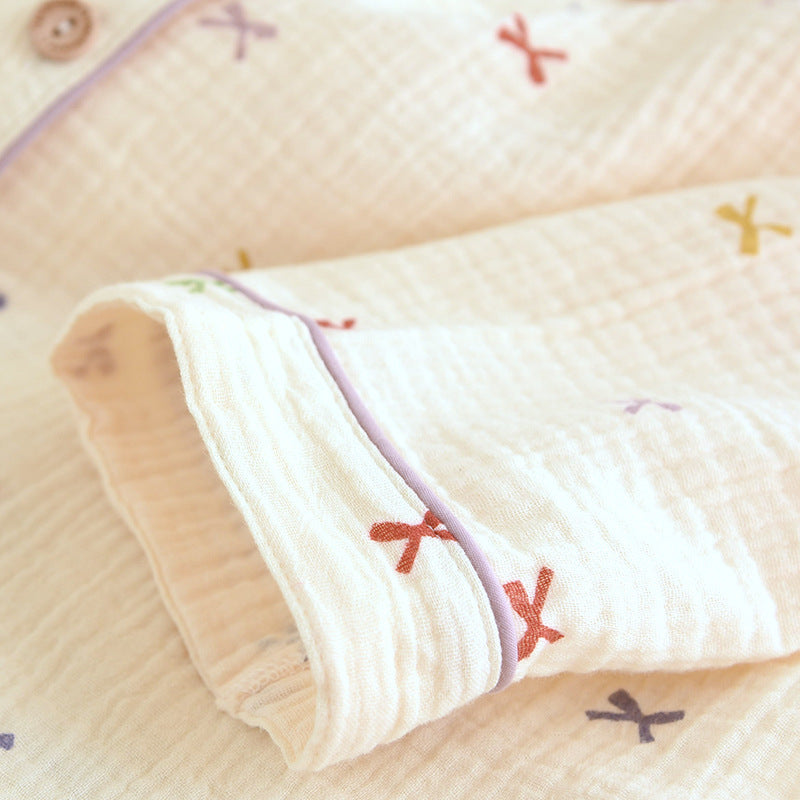 Cute Bow Cotton Crepe Pyjamas Set