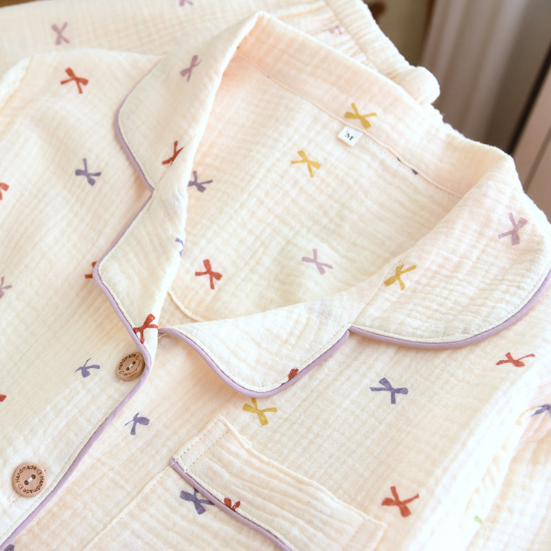 Cute Bow Cotton Crepe Pyjamas Set