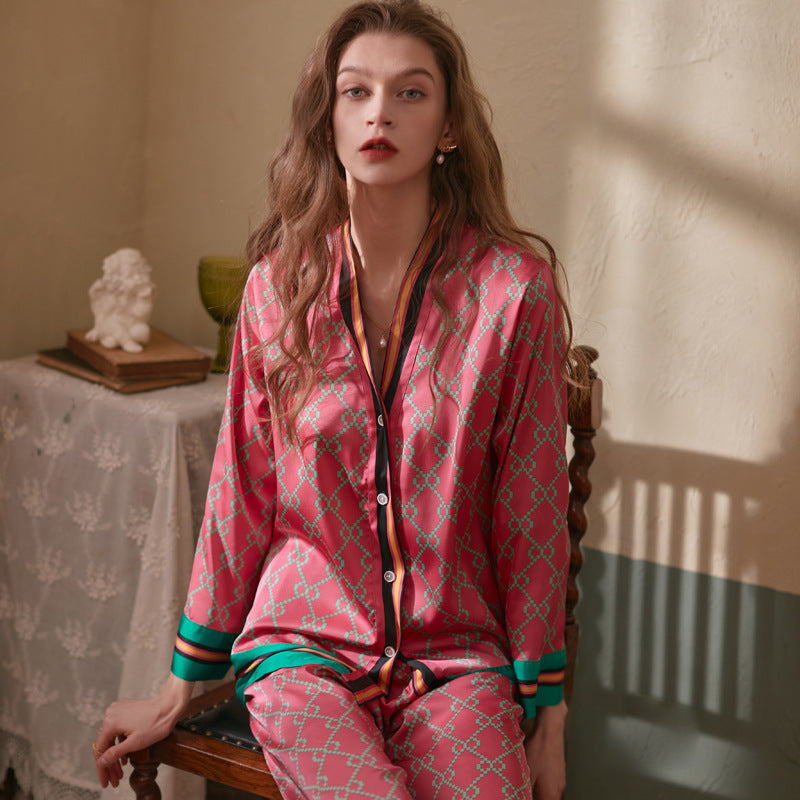 Crimson Chain Ice Silk Pyjamas Set