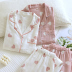 Cotton Double-Gauze Love Lapel Pyjamas Set