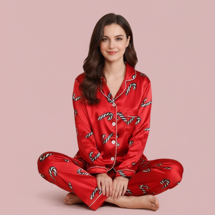 Crutch Candy Satin Long-Sleeve Pajama Set