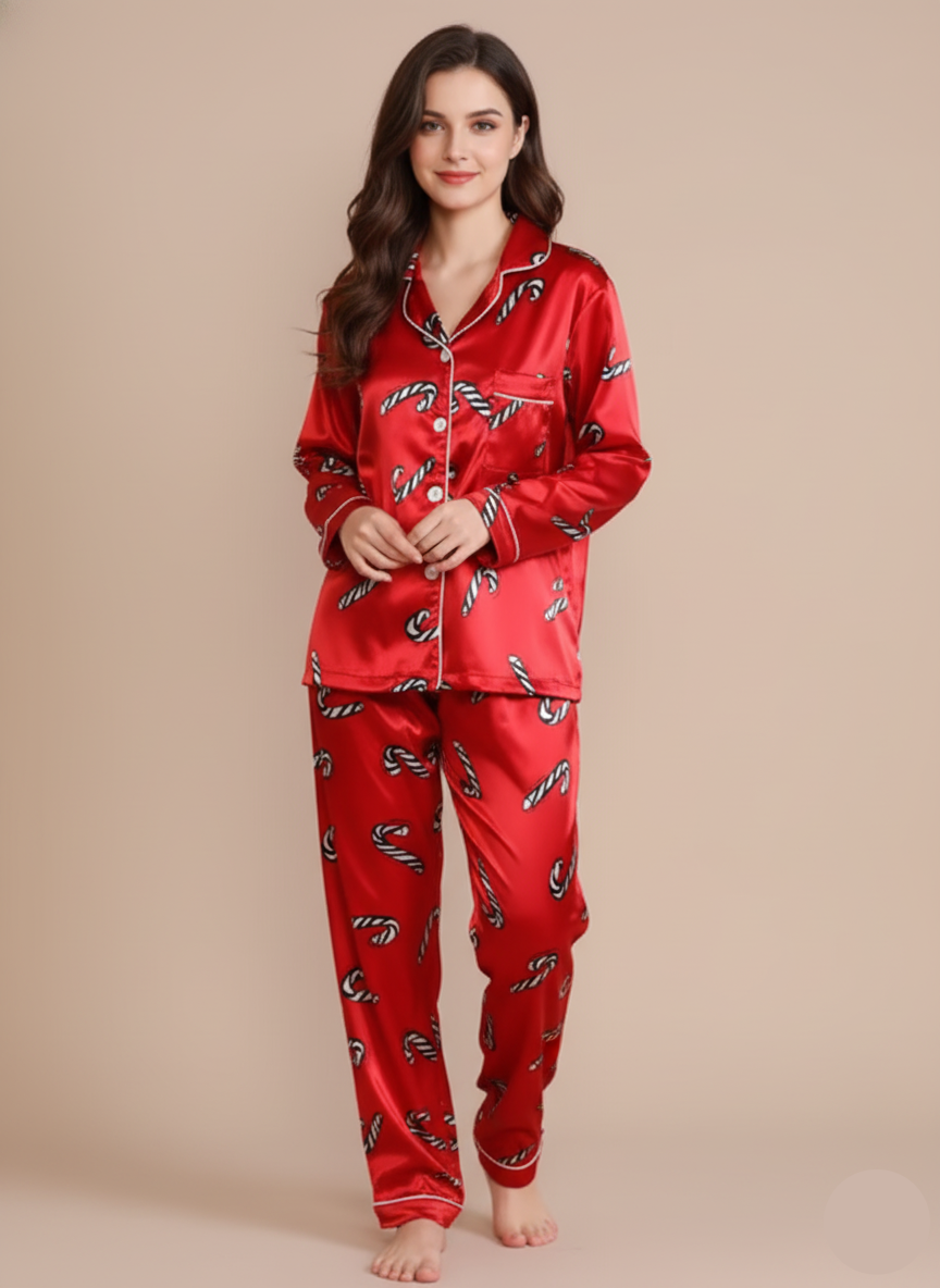 Crutch Candy Satin Long-Sleeve Pajama Set