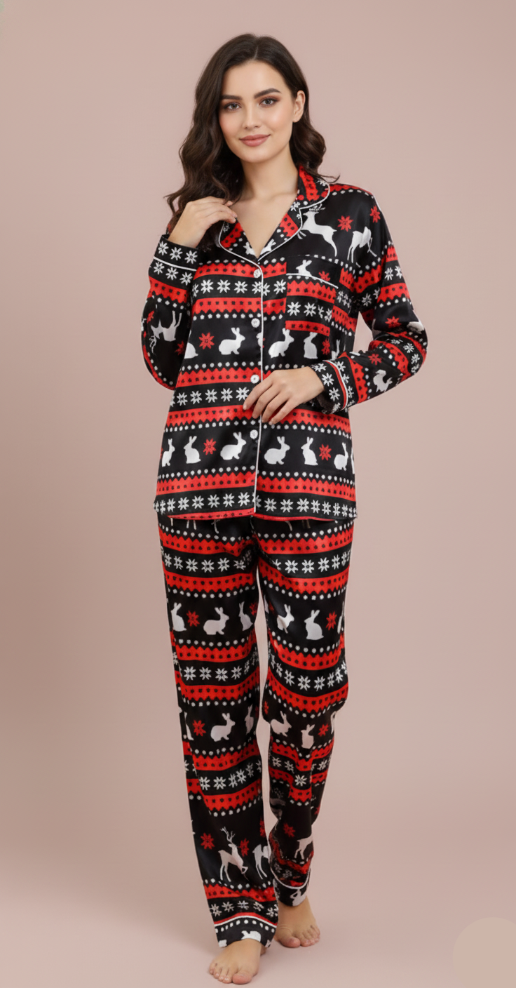 Elk Deer Satin Long-Sleeve Pajama Set