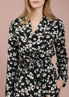 Floral Black Cotton Lapel Pyjamas Set