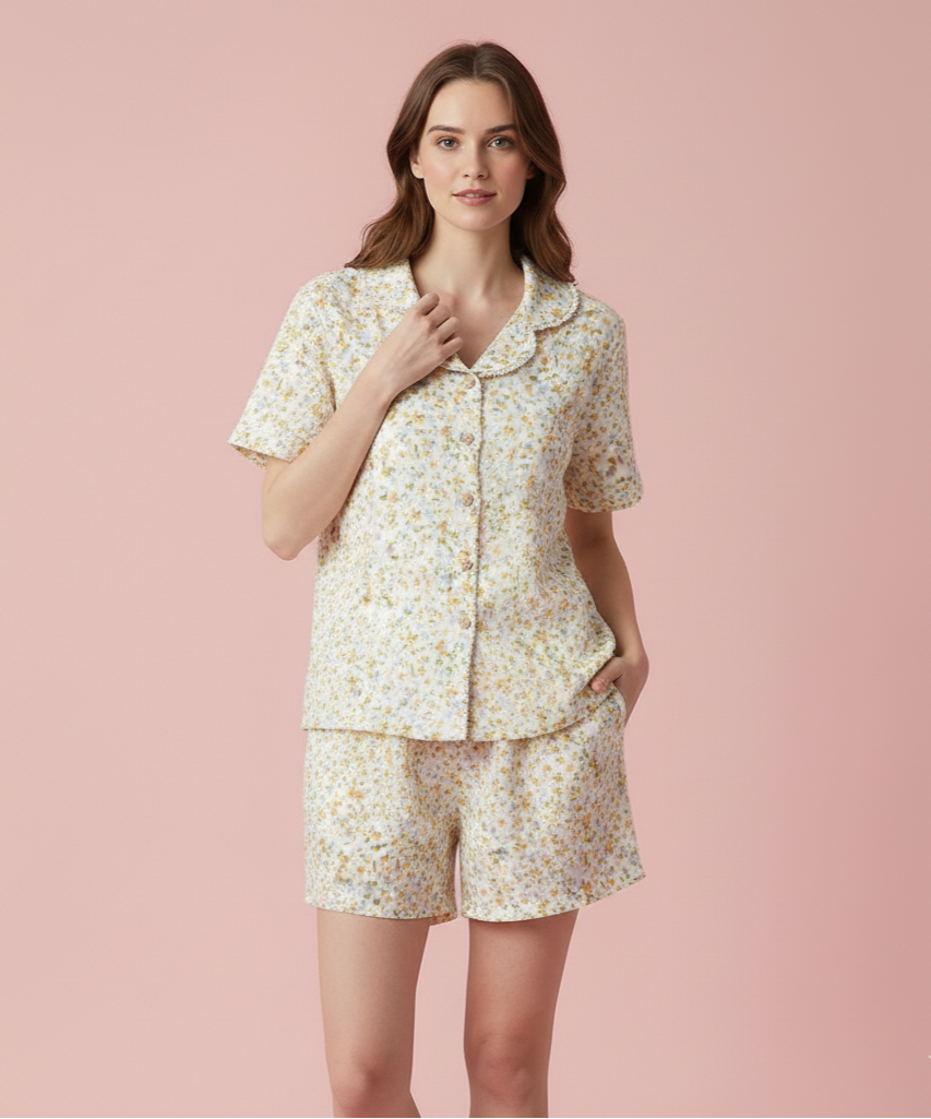 Floral Cotton Short-Sleeved Pyjamas Set