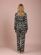 Floral Black Cotton Lapel Pyjamas Set