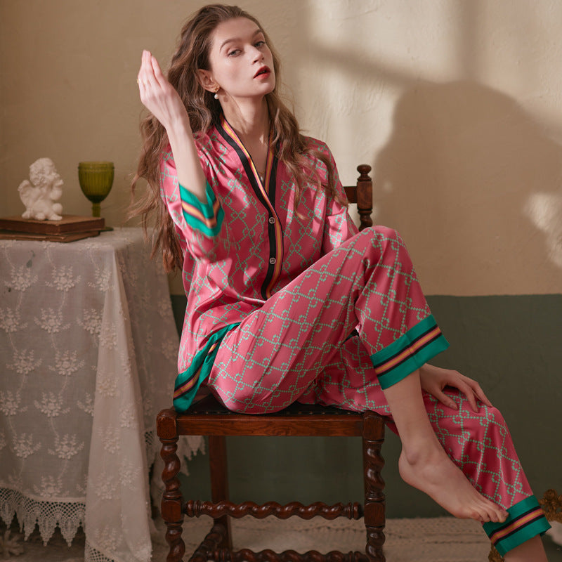 Crimson Chain Ice Silk Pyjamas Set