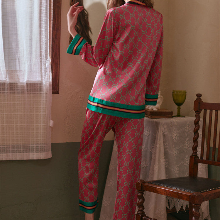 Crimson Chain Ice Silk Pyjamas Set