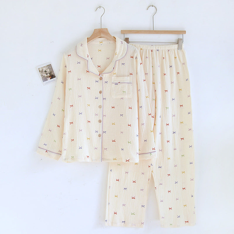 Cute Bow Cotton Crepe Pyjamas Set