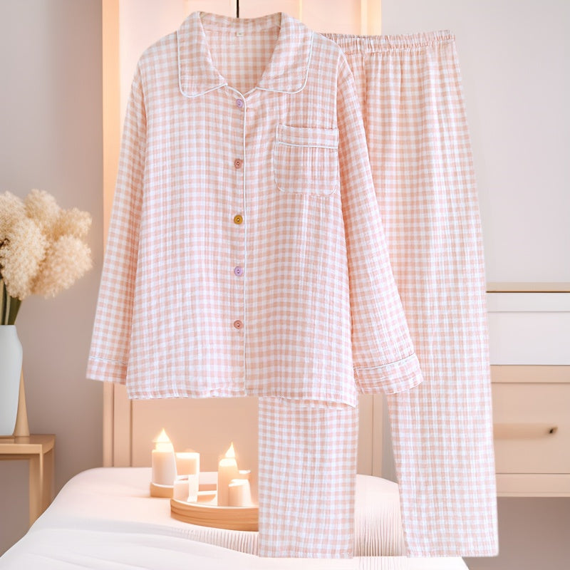 Chess Cotton Lapel Pyjamas Set
