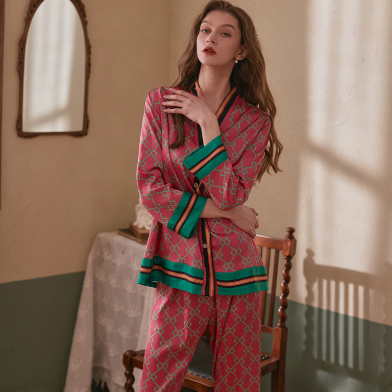Crimson Chain Ice Silk Pyjamas Set