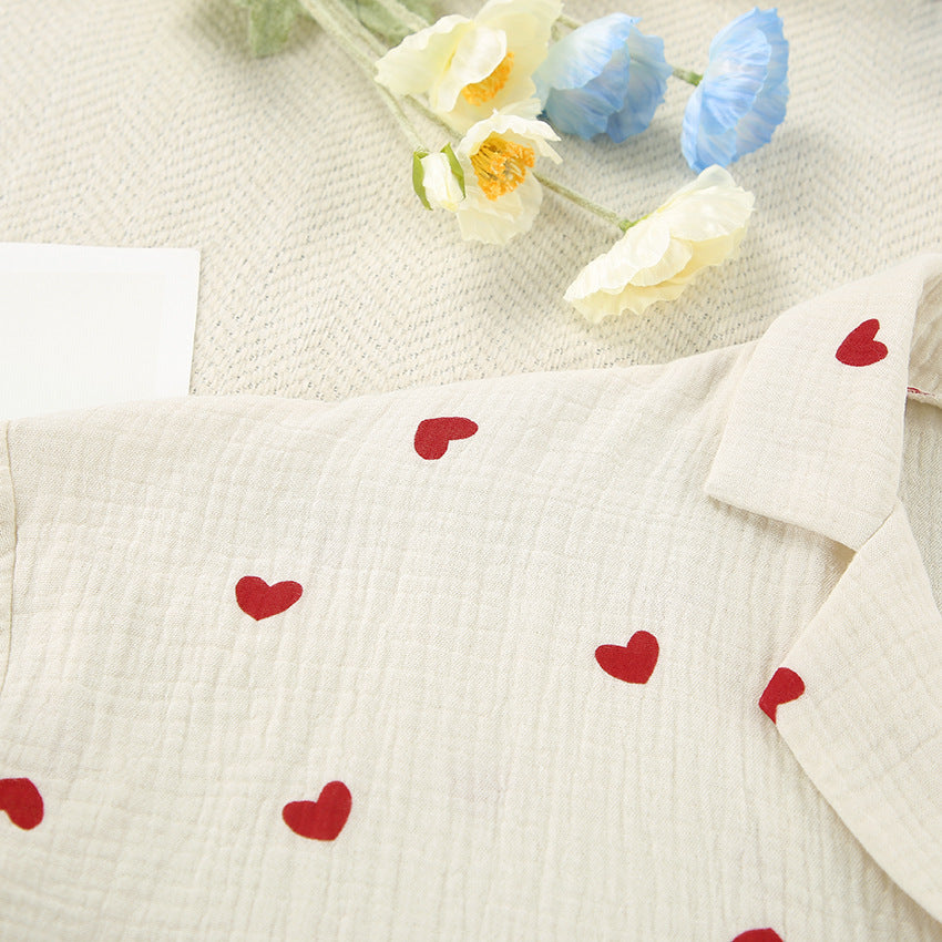 Heart Printing Women's Pajamas Two-piece Set