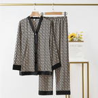 Retro V-Neck Ice Silk Pyjamas Set