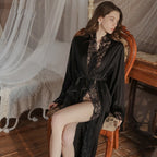Satin Pajama Gown with Lace Trim