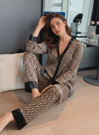 Retro V-Neck Ice Silk Pyjamas Set