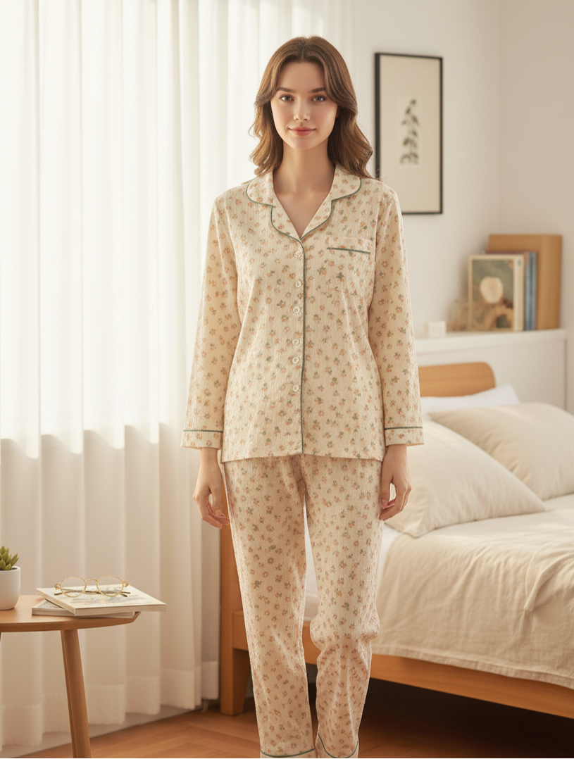 Casual Polo Collar Cotton Loungewear Set